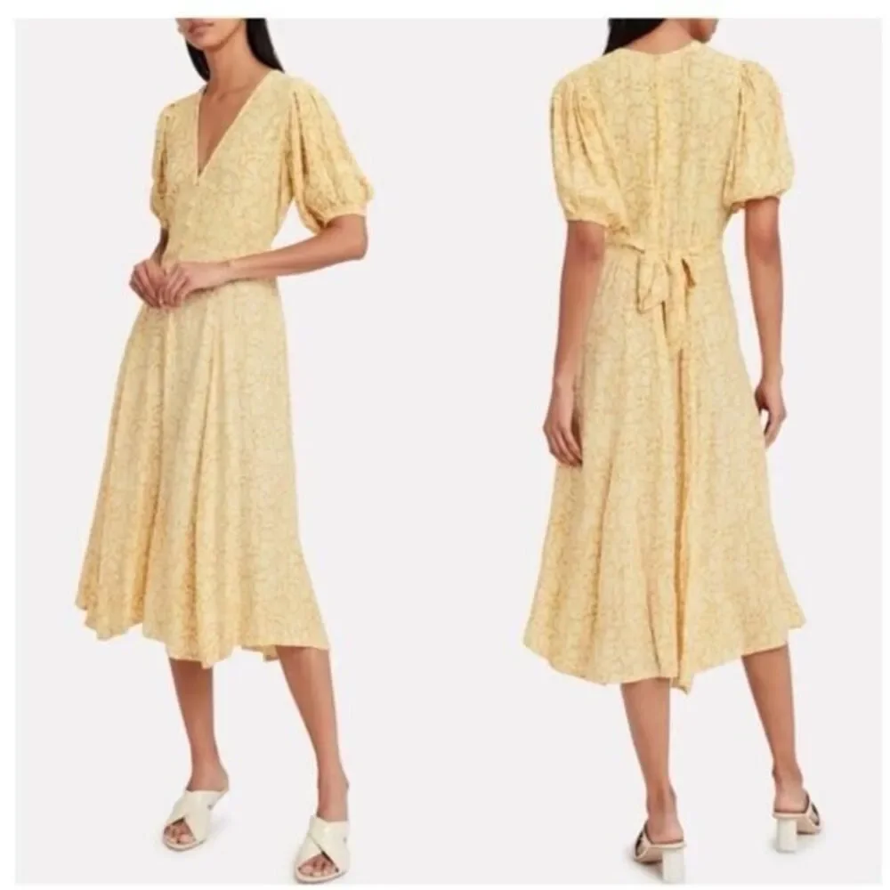 Faithfull The Brand Yellow Snakeskin 100% Rayon Tie Back Prarie Style Dress 4 - Picture 2 of 14